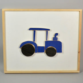Blue Tractor minimalist framed art
