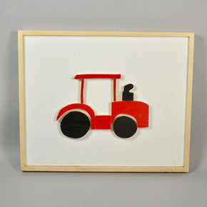Red Tractor minimalist framed art